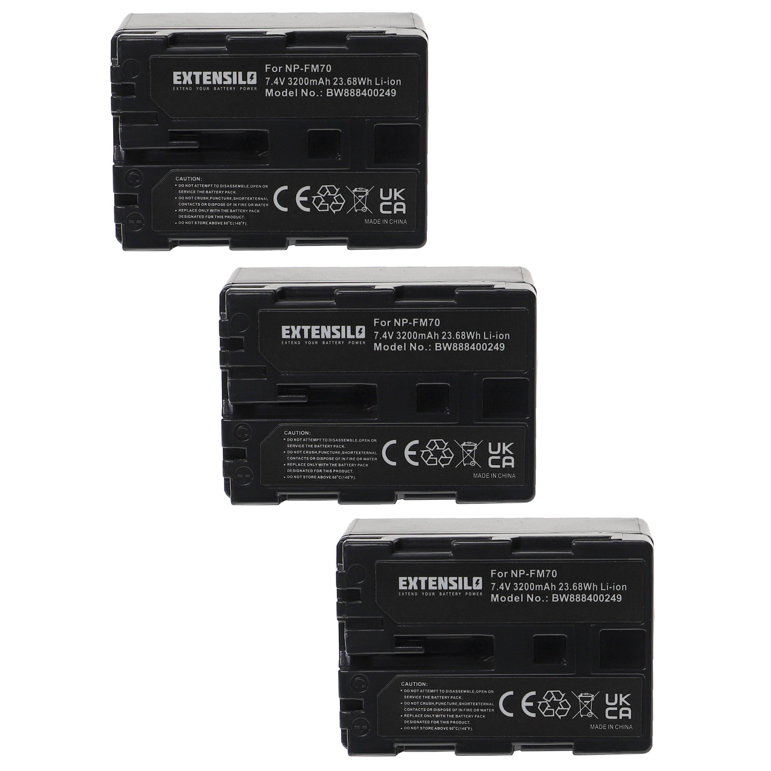 EXTENSILO 3x Akku Ersatz für Sony NP-FM55H, NP-FM91, NP-FM90, NP-FM70, NP-FM50, NP-FM30 für Kamera (3200 mAh, 7,4 V, Li-Ion)
