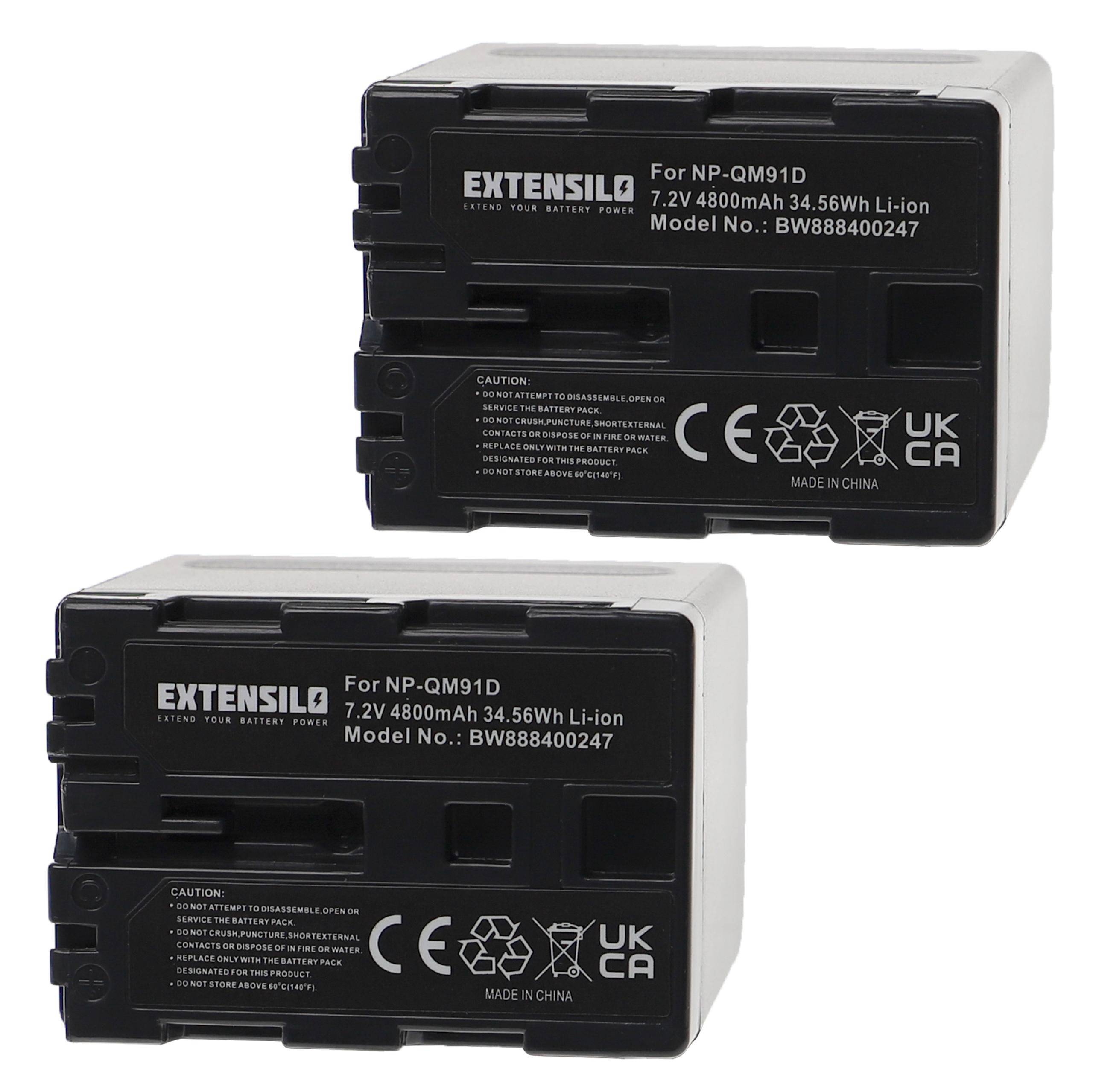 EXTENSILO 2x Akku kompatibel mit Sony HDR-SR1E, HDR-UX1, HDR-SR1, MVC-CD200, HDR-UX1E, HDR-HC1E Kamera (4800 mAh, 7,2 V, Li-Ion)