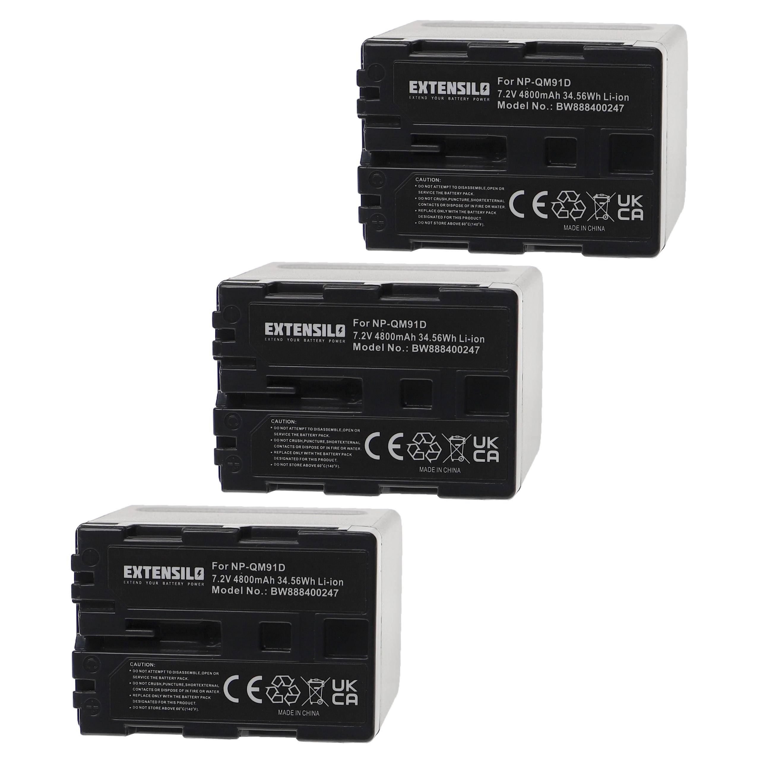 EXTENSILO 3x Akku kompatibel mit Sony DCR-PC9E, DCR-PC120E, DCR-PC115, DCR-PC120BT, DCR-PC330, DCR-PC9 Kamera (4800 mAh, 7,2 V, Li-Ion)