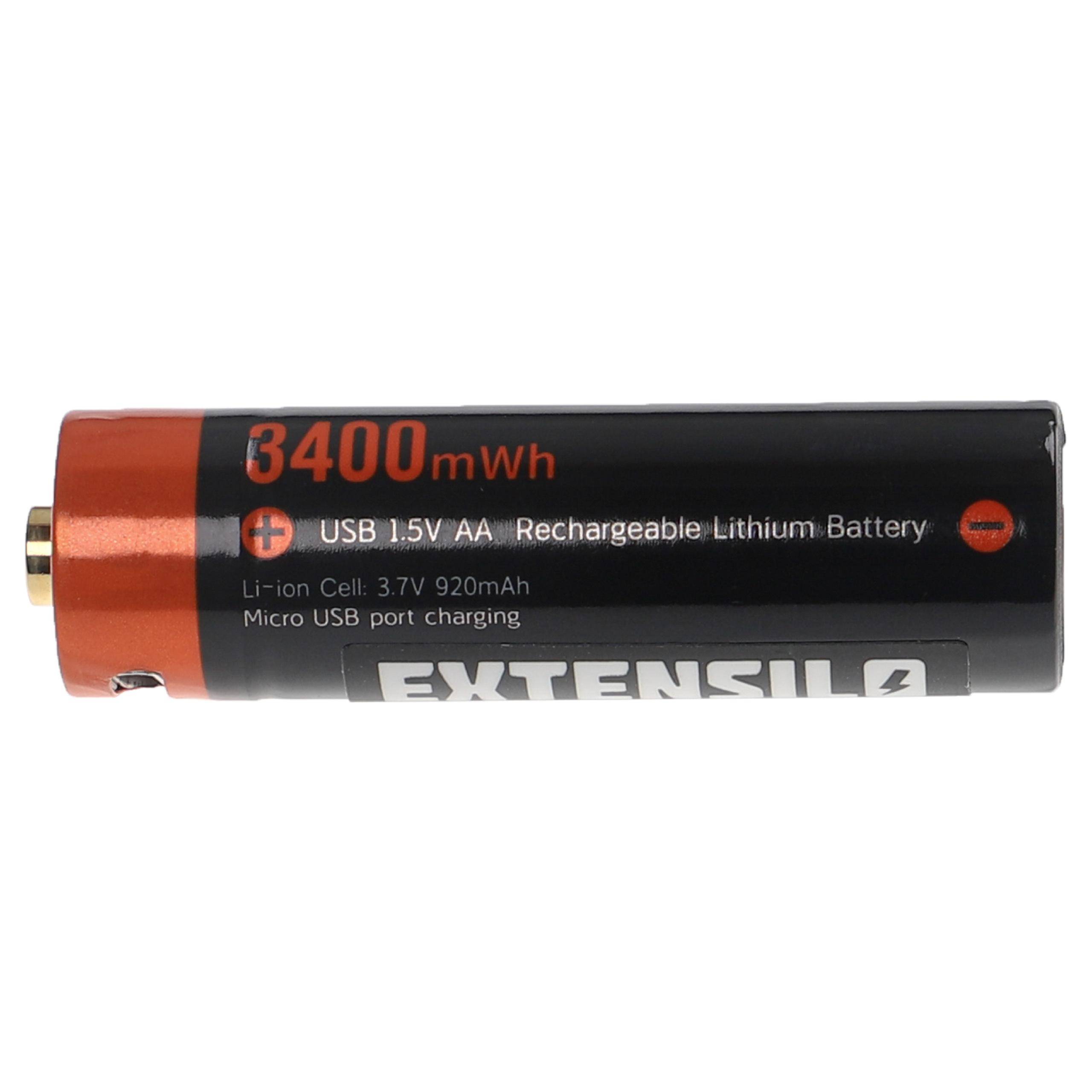 EXTENSILO 10x AA Mignon Akkus mit Micro USB-Anschluss (920 mAh, 1,5 V, Li-Ion)