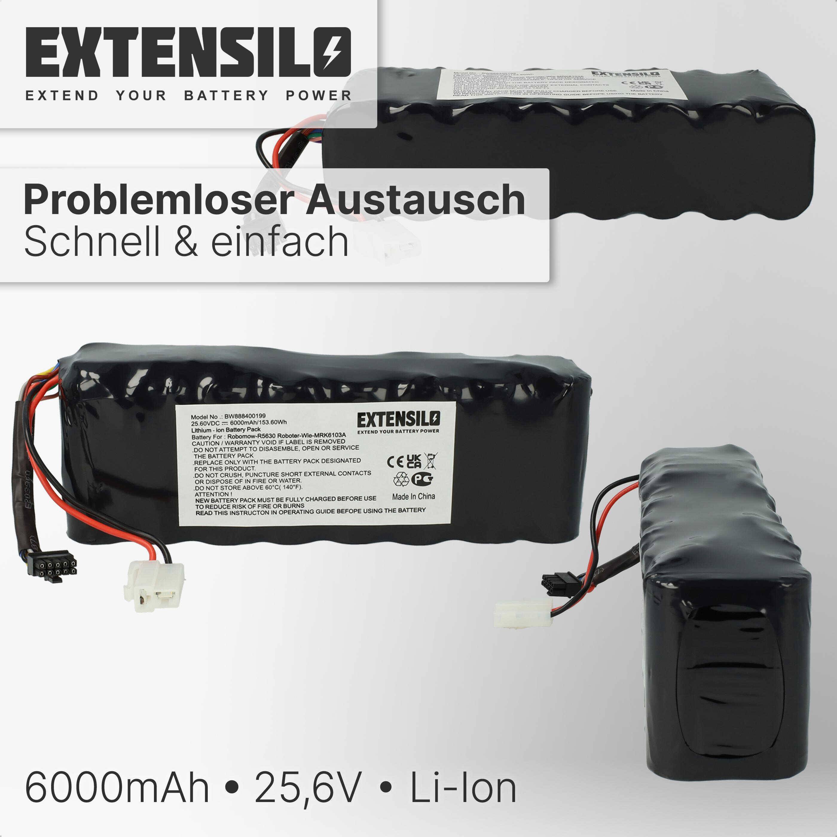 EXTENSILO Akku kompatibel mit Robomow Tuscania MS1000, MS1500, MS1800, MS2500, TS1000 Rasenroboter Rasenmäher (6000mAh, 25,6V, Li-Ion)
