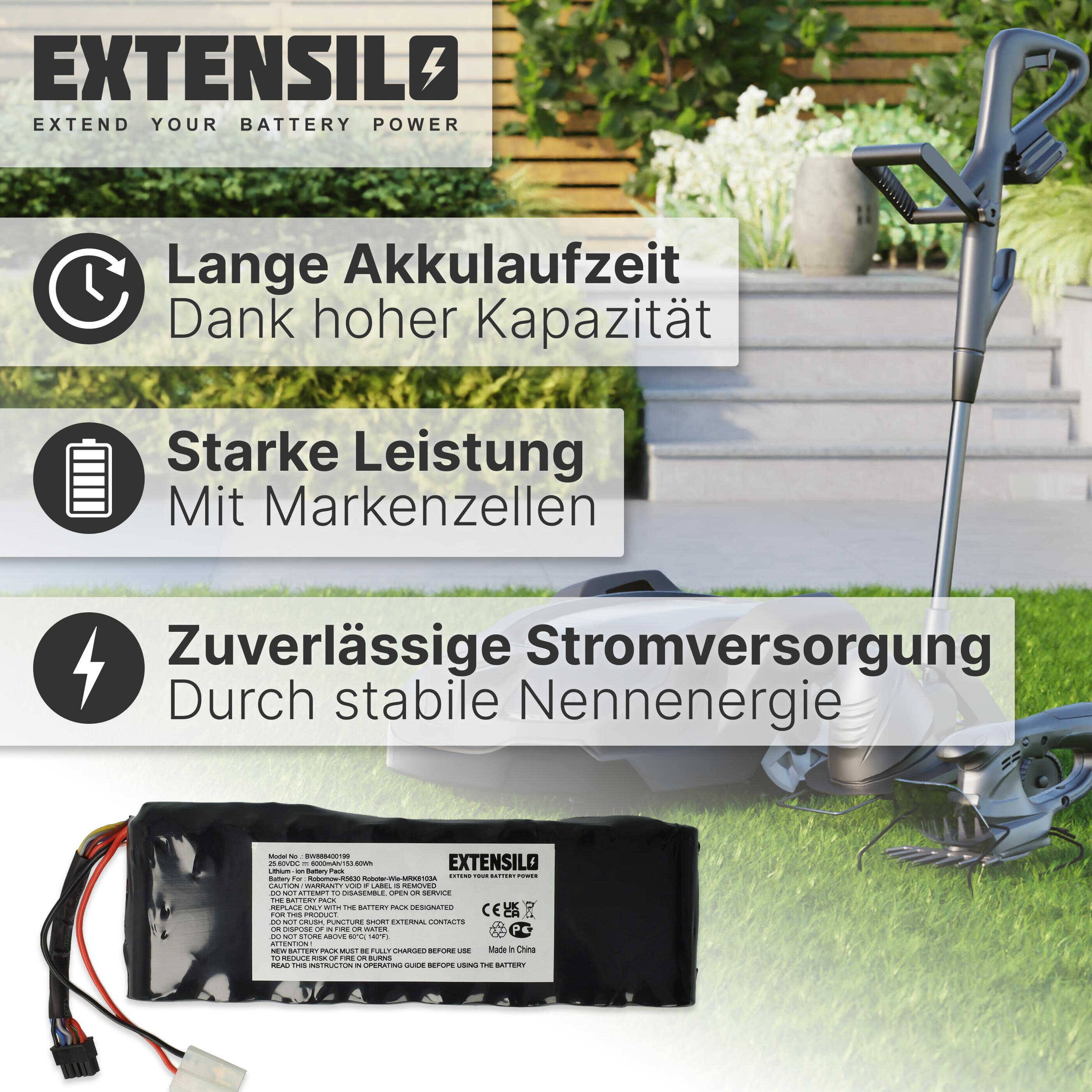 EXTENSILO Akku kompatibel mit Wolf Garten Robo Scooter 1800, 1000, 3000 Rasenroboter Rasenmäher (6000mAh, 25,6V, Li-Ion)