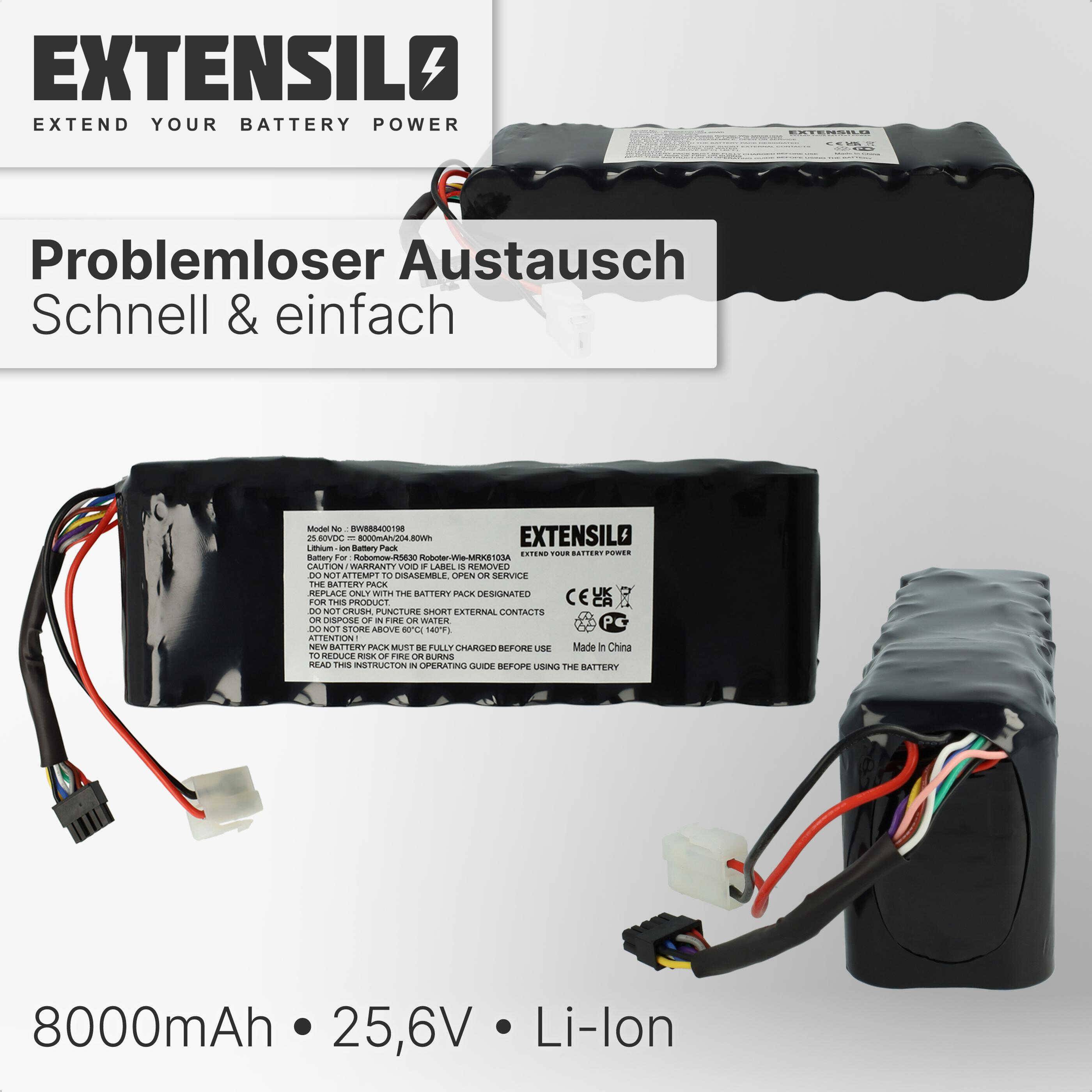 EXTENSILO Akku kompatibel mit Wolf Garten eiRobo Scooter R.S.1800, R.S.3000, RS1000 Rasenroboter Rasenmäher (8000mAh, 25,6V, Li-Ion)