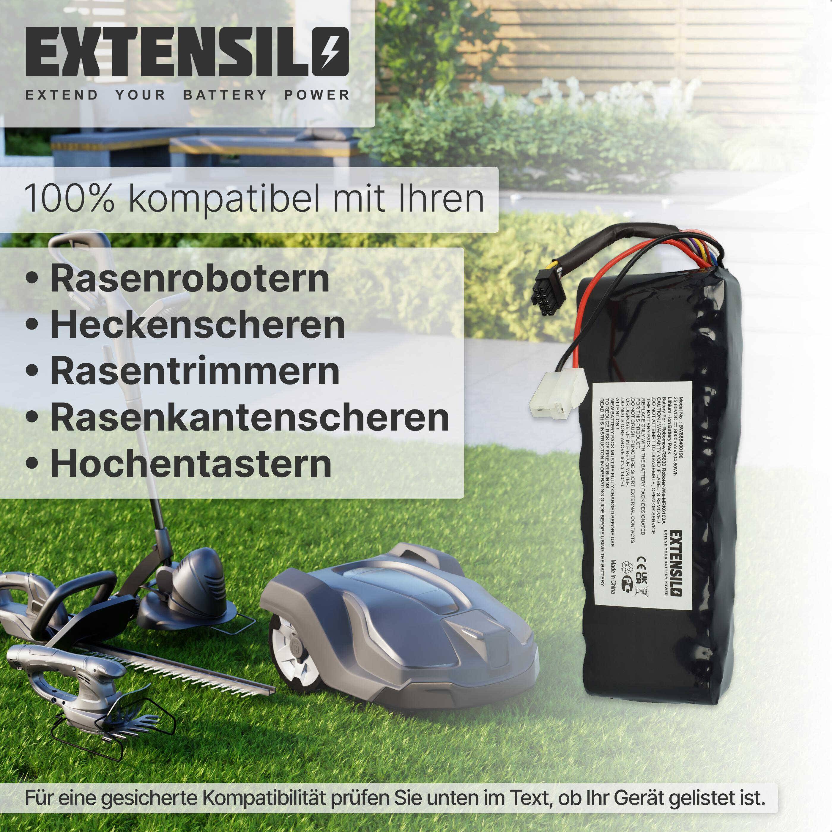 EXTENSILO Akku kompatibel mit Robomow RS625, RS622, RS622 Pro, RS622U, RS615 Pro, RS615U Rasenroboter Rasenmäher (8000mAh, 25,6V, Li-Ion)