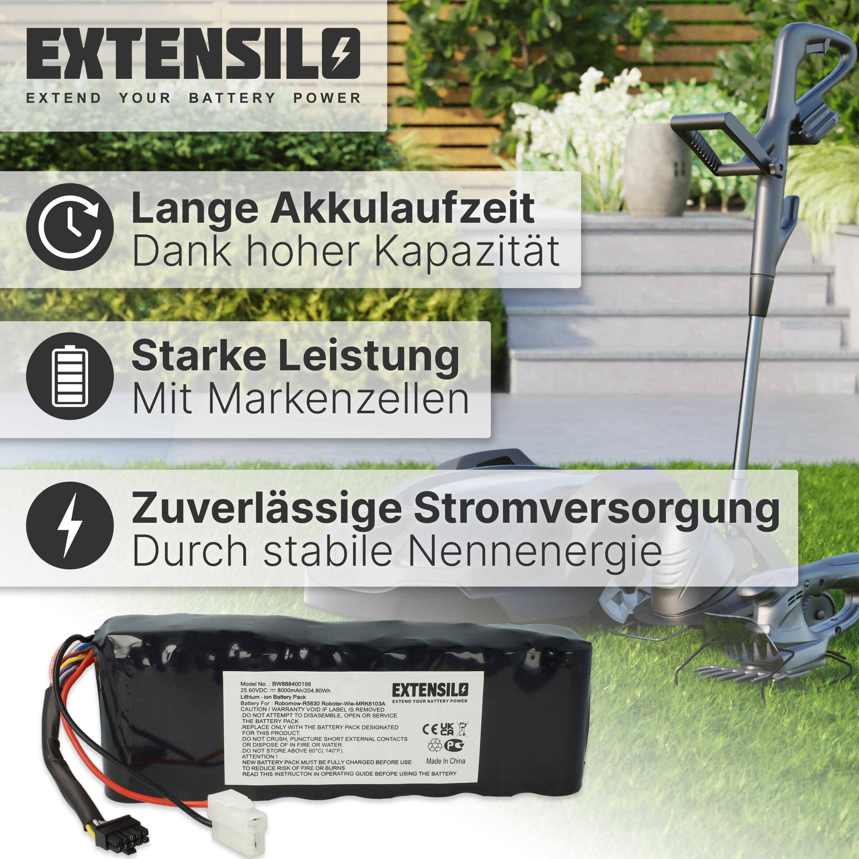 EXTENSILO Akku kompatibel mit Wolf Garten eiRobo Scooter R.S.1800, R.S.3000, RS1000 Rasenroboter Rasenmäher (8000mAh, 25,6V, Li-Ion)