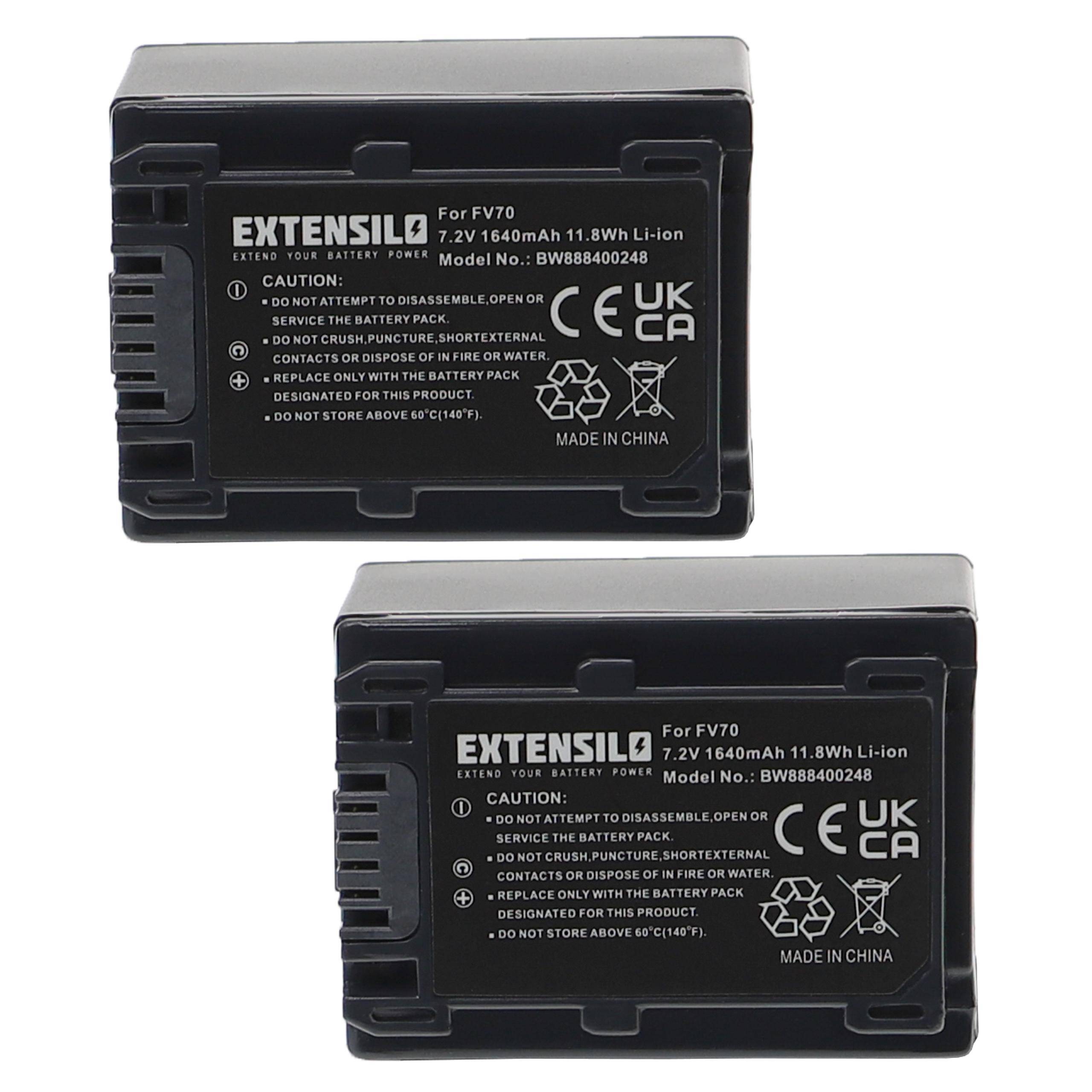 EXTENSILO 2x Akku kompatibel mit Sony HDR-CX155E, HDR-CX160B, HDR-CX155VE, HDR-CX160, HDR-CX160E Kamera (1640 mAh, 7,2 V, Li-Ion)