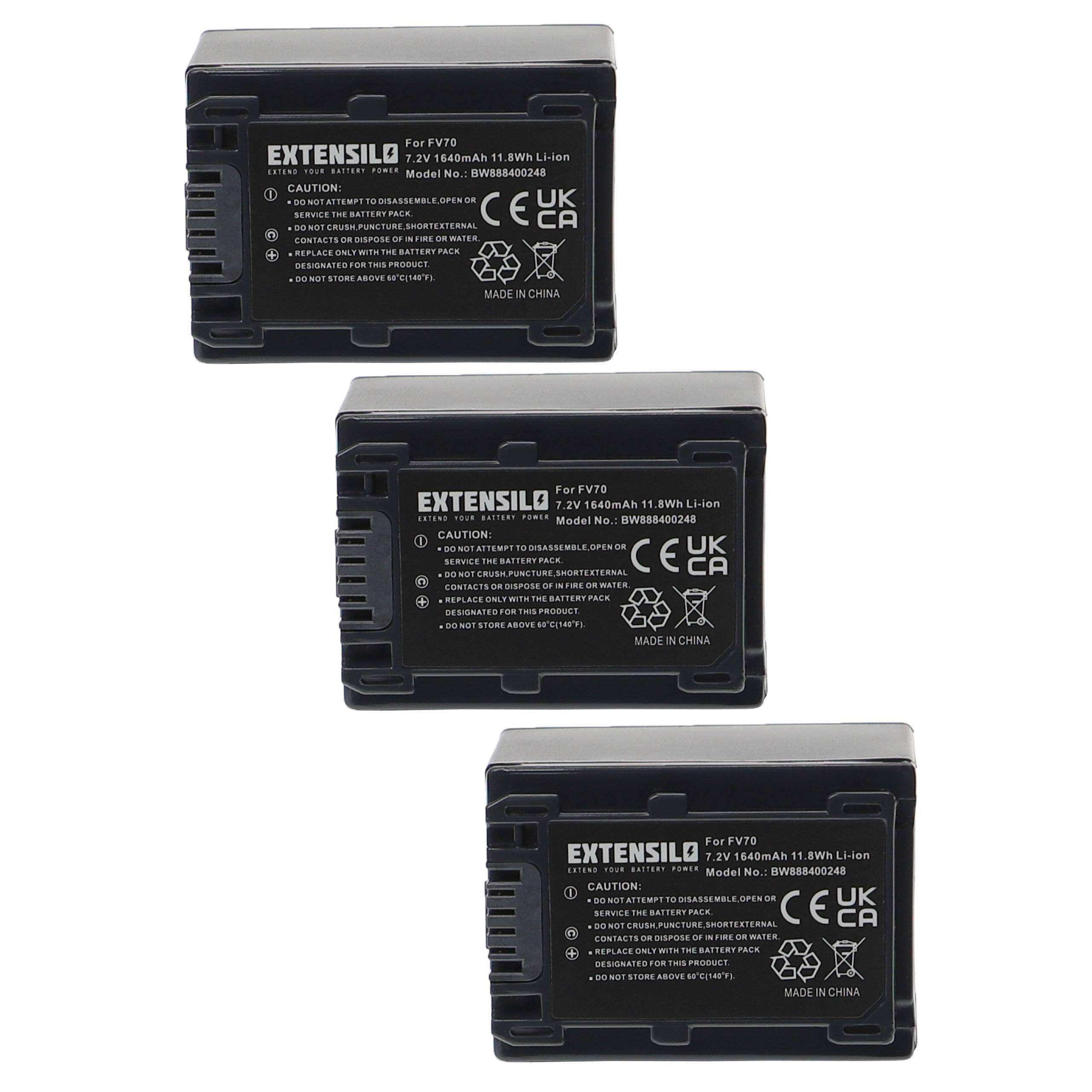 EXTENSILO 3x Akku kompatibel mit Sony HDR-CX220E, HDR-CX220ER, HDR-CX220ES, HDR-CX220EB, HDR-CX220EL Kamera (1640 mAh, 7,2 V, Li-Ion)