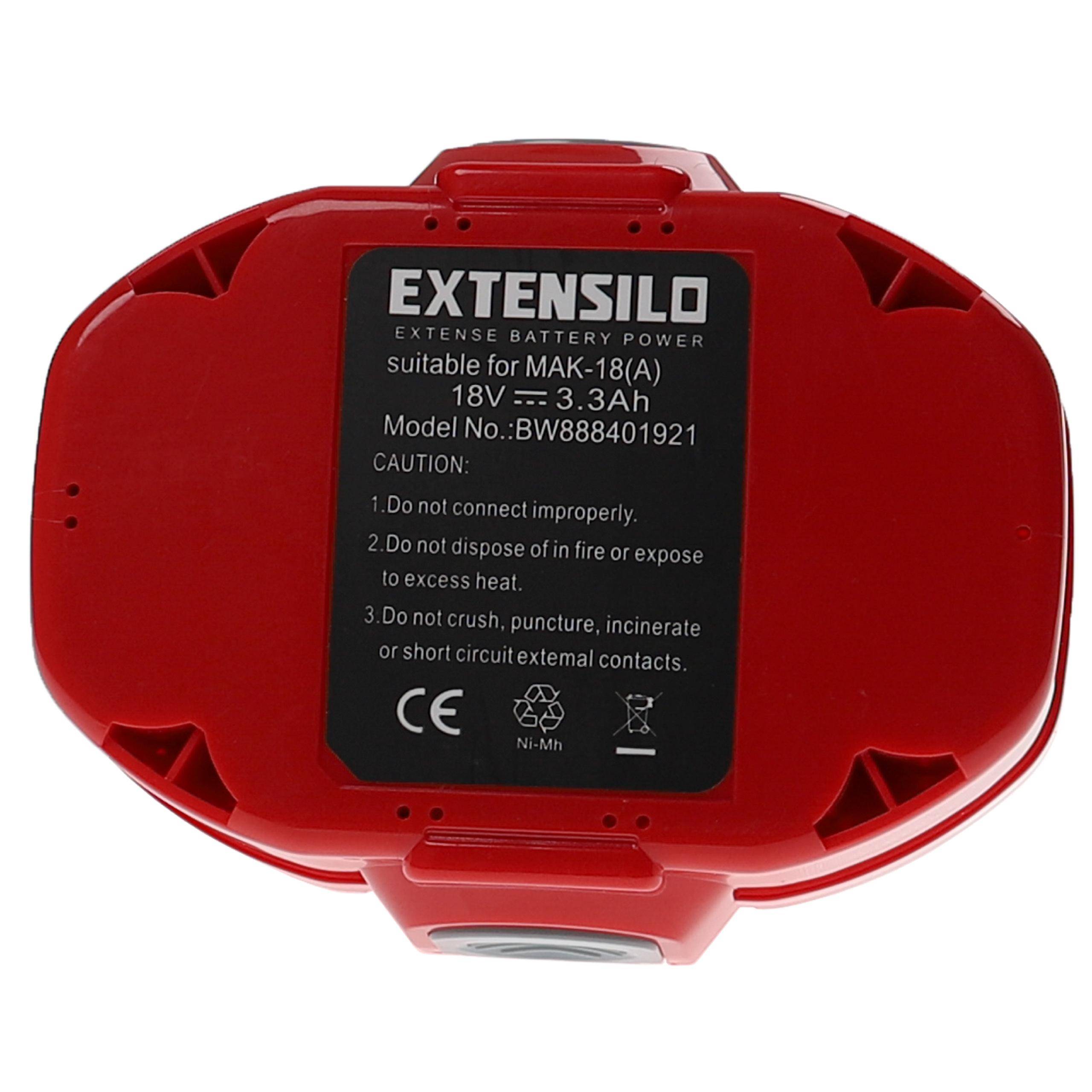 EXTENSILO 3x Akku kompatibel mit Makita DK1016DL, DK1021DL, DK1024D, DK1033DL, BMR100 Elektrowerkzeug (3300 mAh, NiMH, 18 V)
