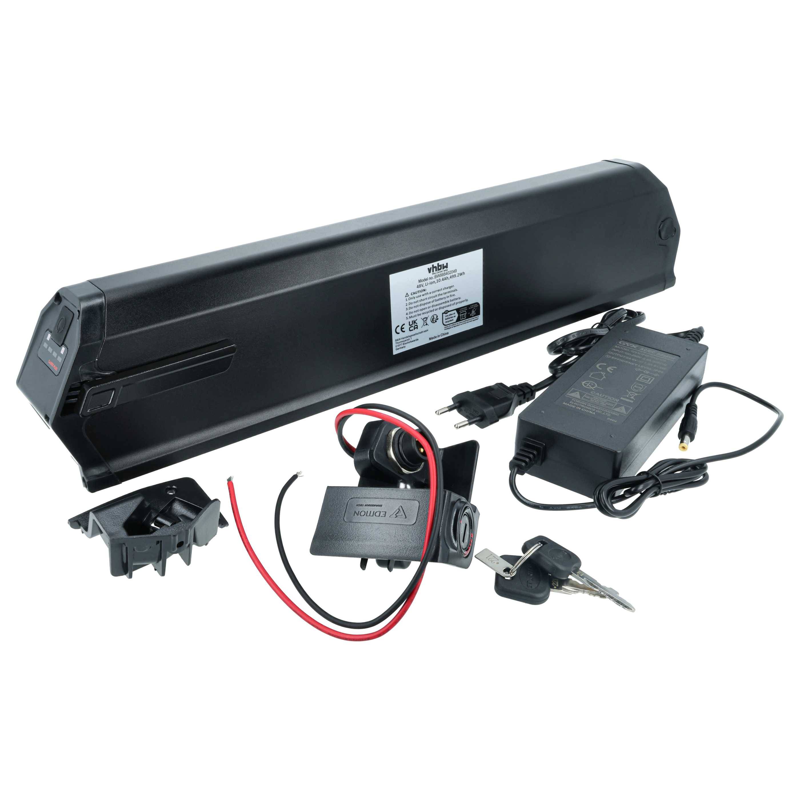 vhbw Akku kompatibel mit QuietKat Ranger (2019), RidgeRunner (2019/2020) E-Bike Elektrofahrrad (10,4 Ah, 48 V, Li-Ion) + Ladegerät - Schwarz
