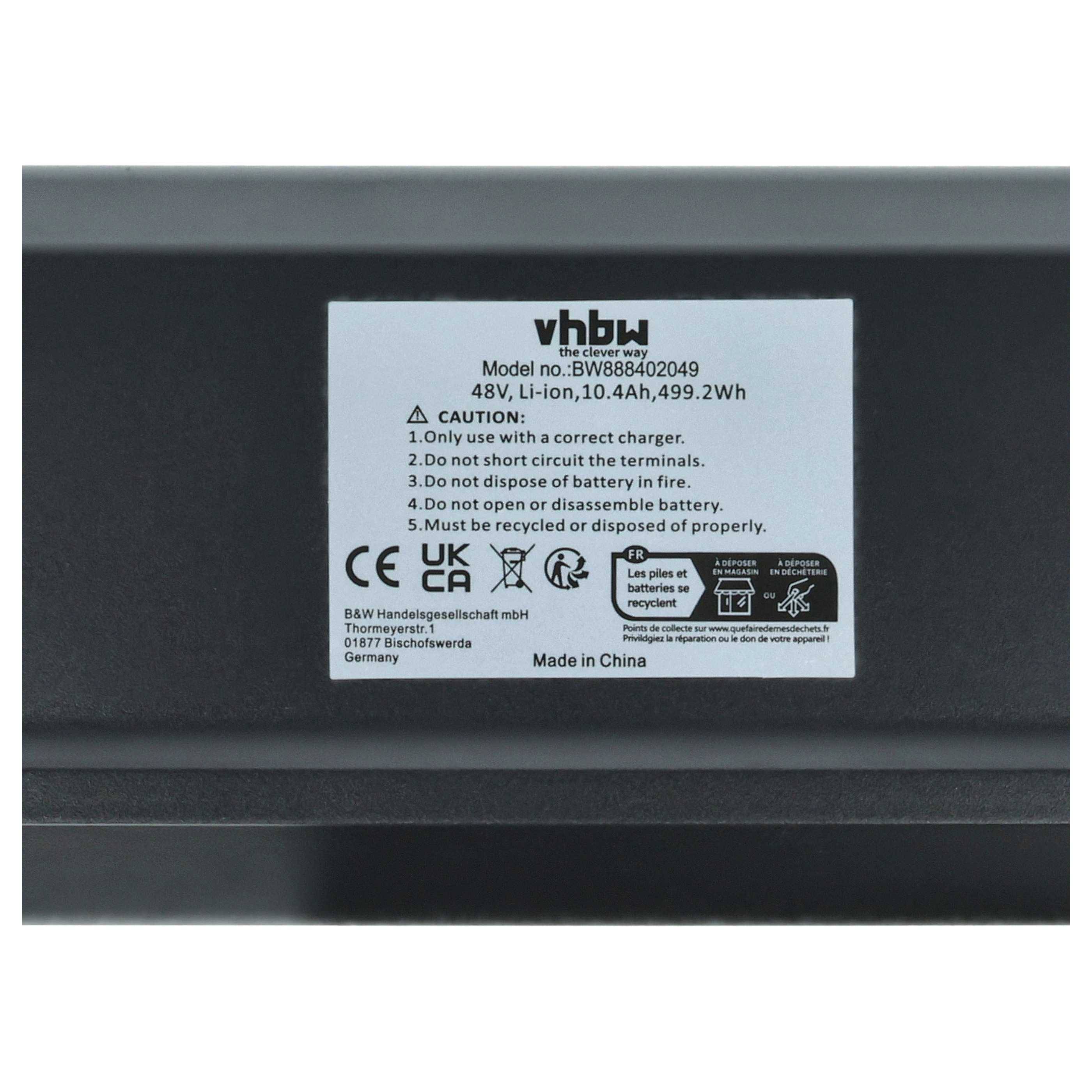 vhbw Akku kompatibel mit Fitifito MT29 E-Bike Elektrofahrrad (10,4 Ah, 48 V, Li-Ion) + Ladegerät - Schwarz