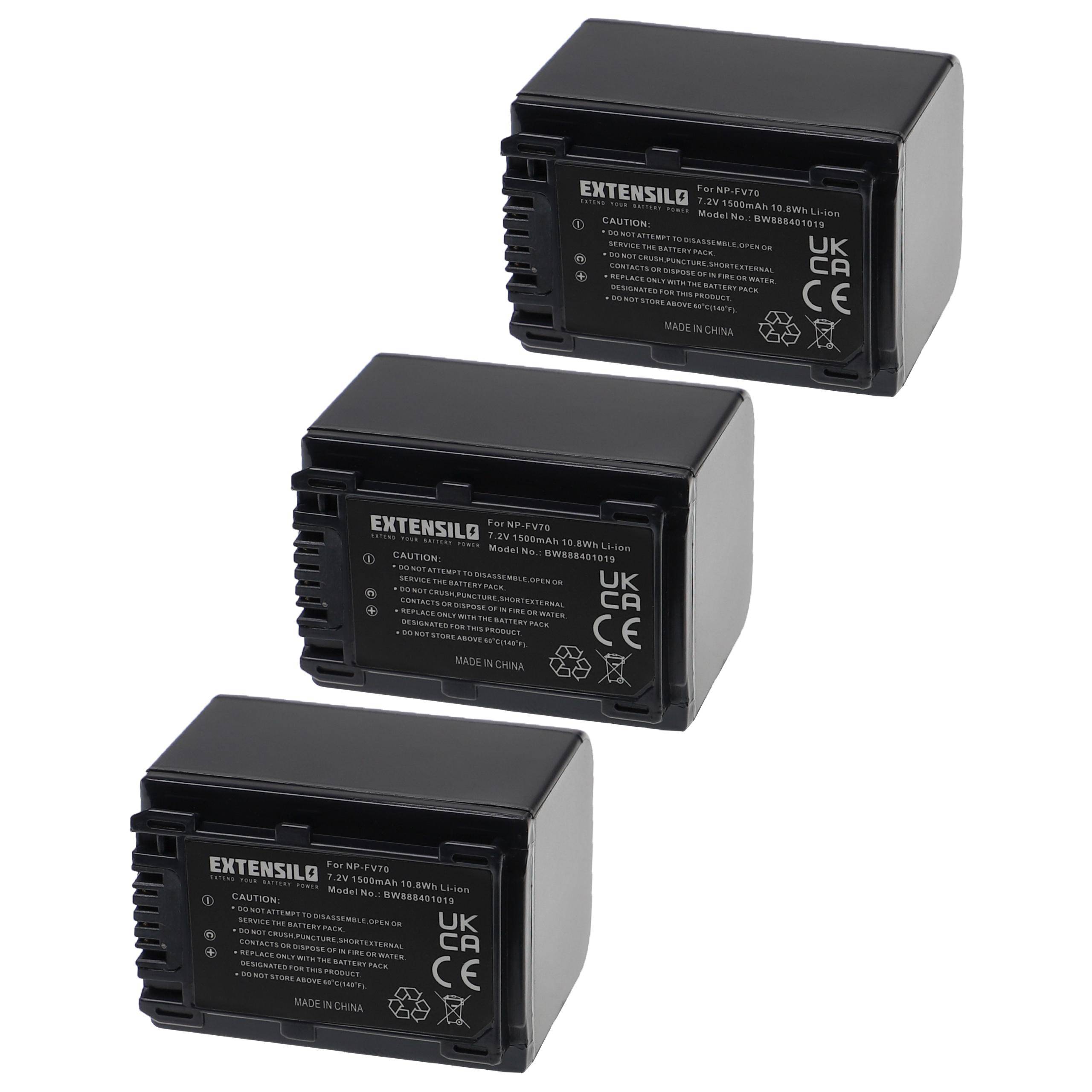 EXTENSILO 3x Akku kompatibel mit Sony HDR-XR155E, HDR-XR160, HDR-XR200E, HDR-XR160E, HDR-XR200VE Kamera (1500 mAh, 7,2 V, Li-Ion)
