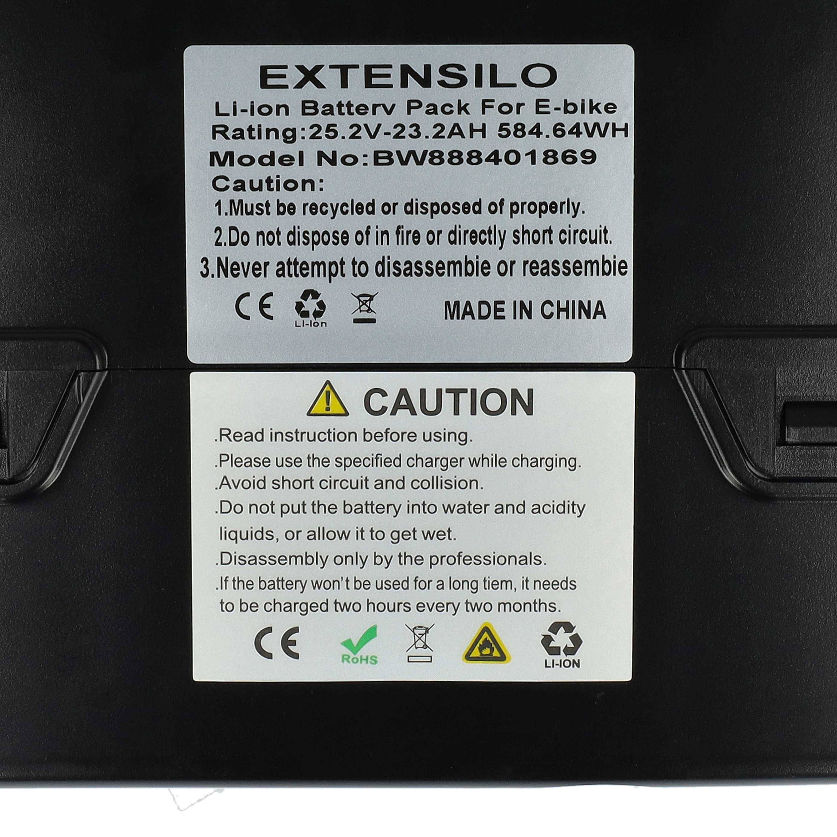 EXTENSILO Akku kompatibel mit Kalkhoff Connect Lady 2F, C E-Bike (23,2 Ah, 25,2 V, Li-Ion) - Schwarz