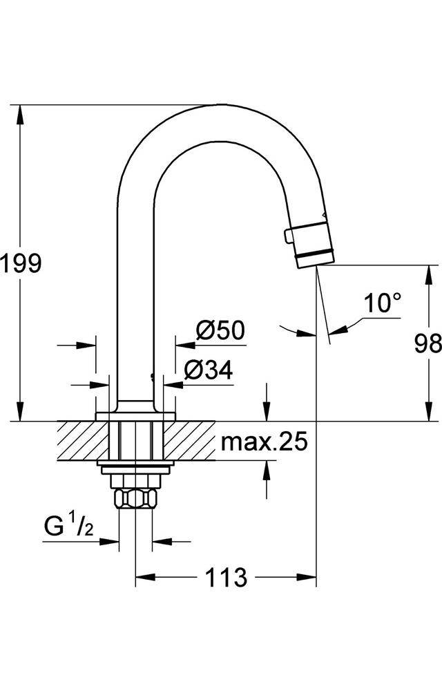 GROHE Universal Waschtisch-Standventil 1/2Zoll C-Auslauf ha graph