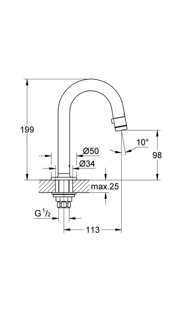 GROHE Universal Waschtisch-Standventil 1/2Zoll C-Auslauf ha graph