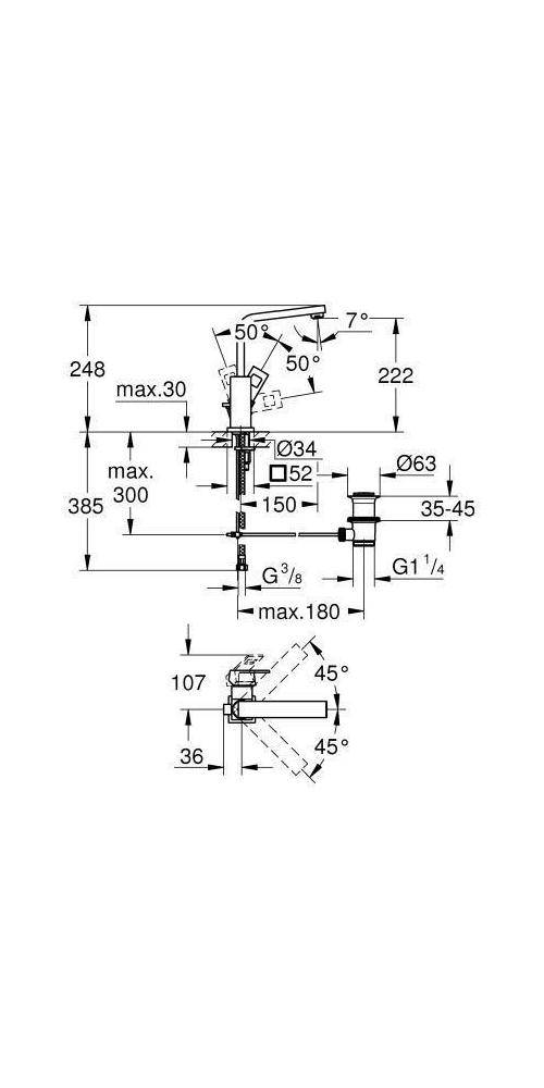 GROHE Einhand-Waschtischbatterie EUROCUBE 1/2Zoll L-Size su-st