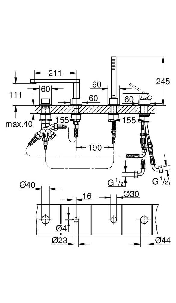 GROHE 4-Loch-Wannenkombination PLUS ha graph gebü hard graphite