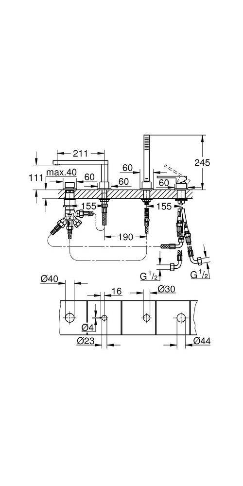 GROHE 4-Loch-Wannenkombination PLUS ha graph gebü hard graphite