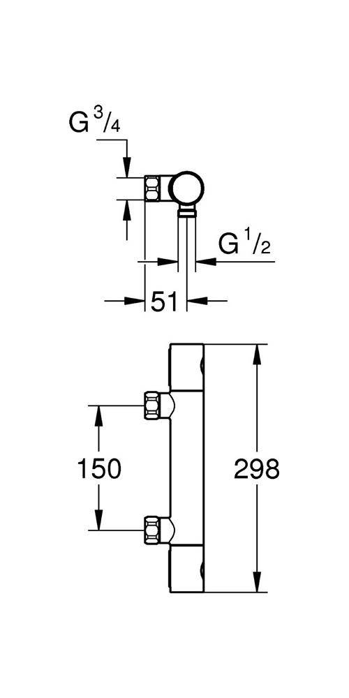 GROHE Thermostat-Brausebatterie GROHTHERM 800 C 1/2Zoll chr chrom