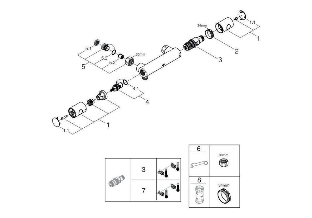 GROHE Thermostat-Brausebatterie GROHTHERM 800 C 1/2Zoll chr chrom