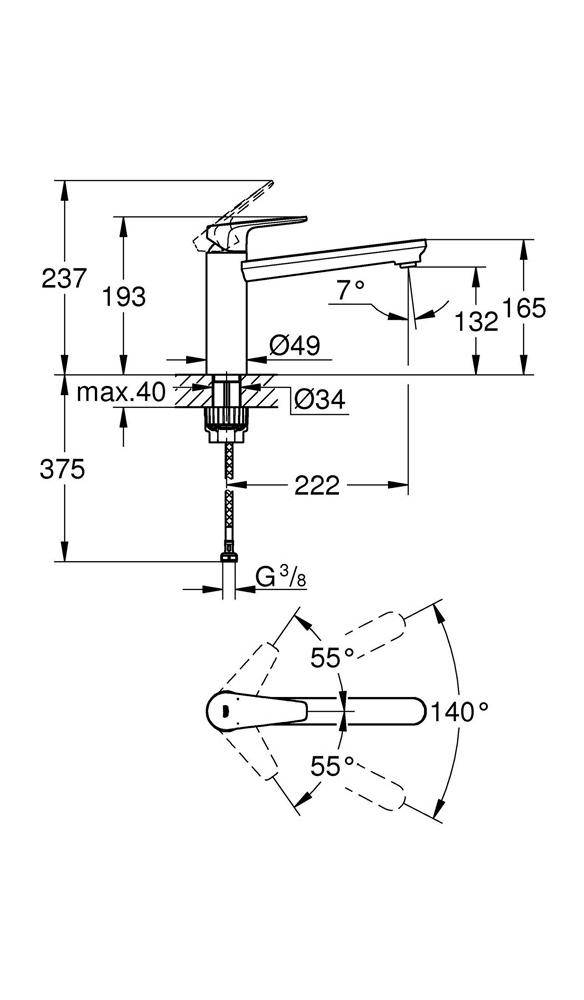 GROHE Einhand-Spültischarmatur BAUEDGE 1/2Zoll mi-ho Ala chr chrom