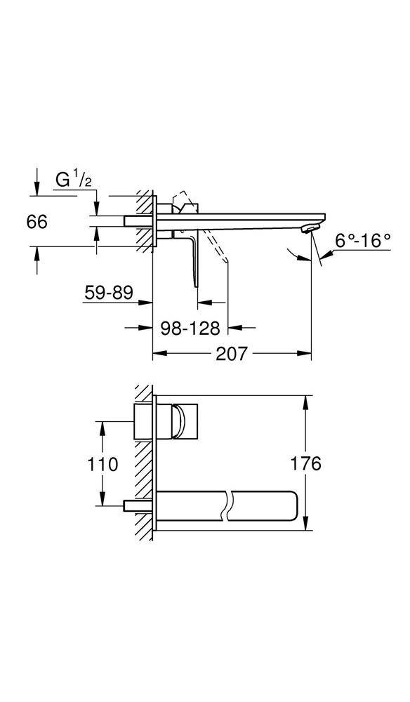 GROHE 2-Loch-Waschtischbatterie LINEARE Ausldg 207mm ha graph gebü