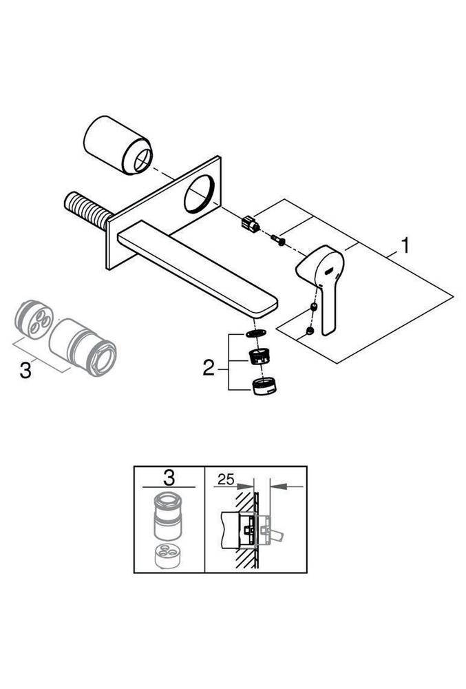GROHE 2-Loch-Waschtischbatterie LINEARE Ausldg 207mm ha graph gebü