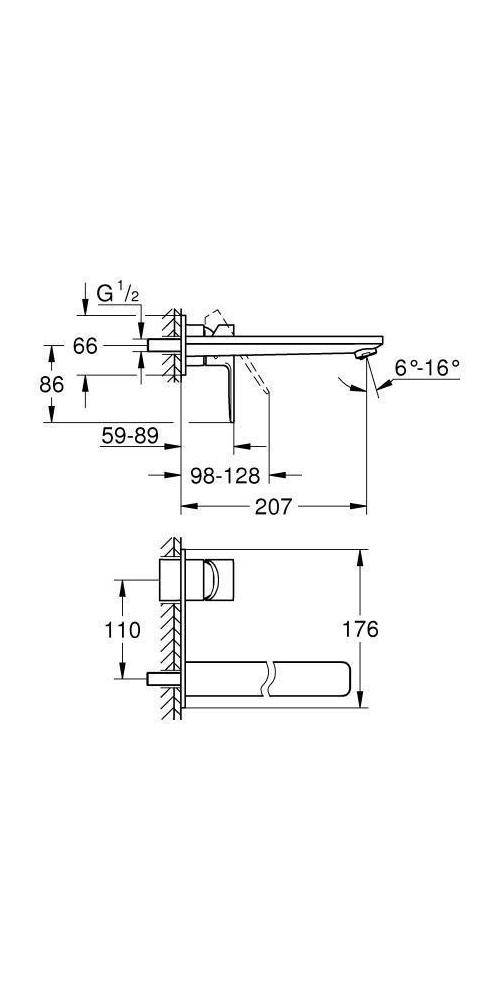 GROHE 2-Loch-Waschtischbatterie LINEARE Ausldg 207mm ha graph gebü