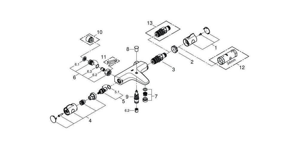 GROHE Thermostat-Wannenbatterie GROHTHERM 800 1/2Zoll chr chrom
