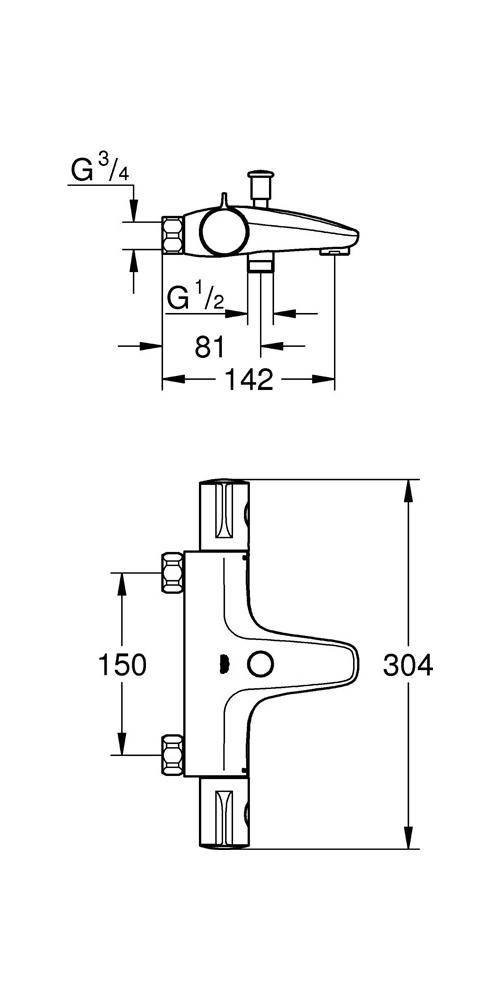 GROHE Thermostat-Wannenbatterie GROHTHERM 800 1/2Zoll chr chrom