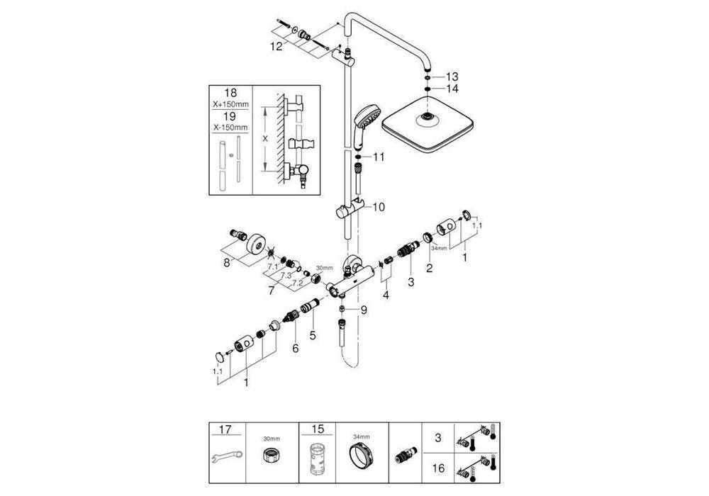 GROHE Duschsystem Tempesta C 250 Cube m Thermostat-Batt chr chrom mit
