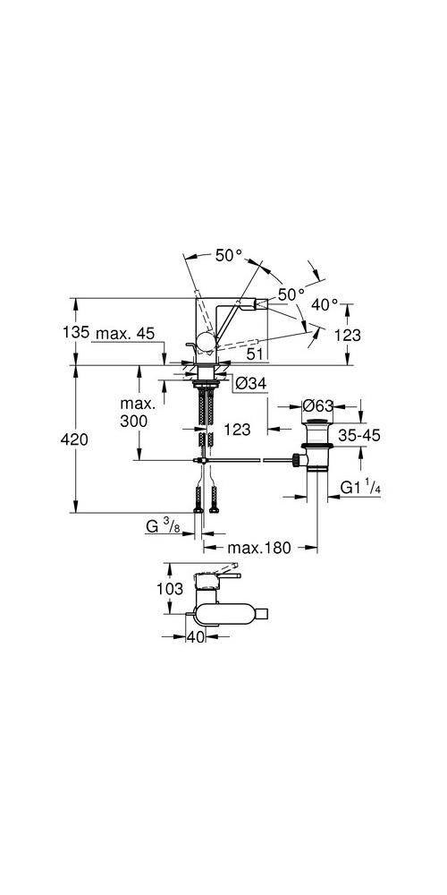 GROHE Einhand-Bidetbatterie PLUS 1/2Zoll ha graph gebü hard graphite