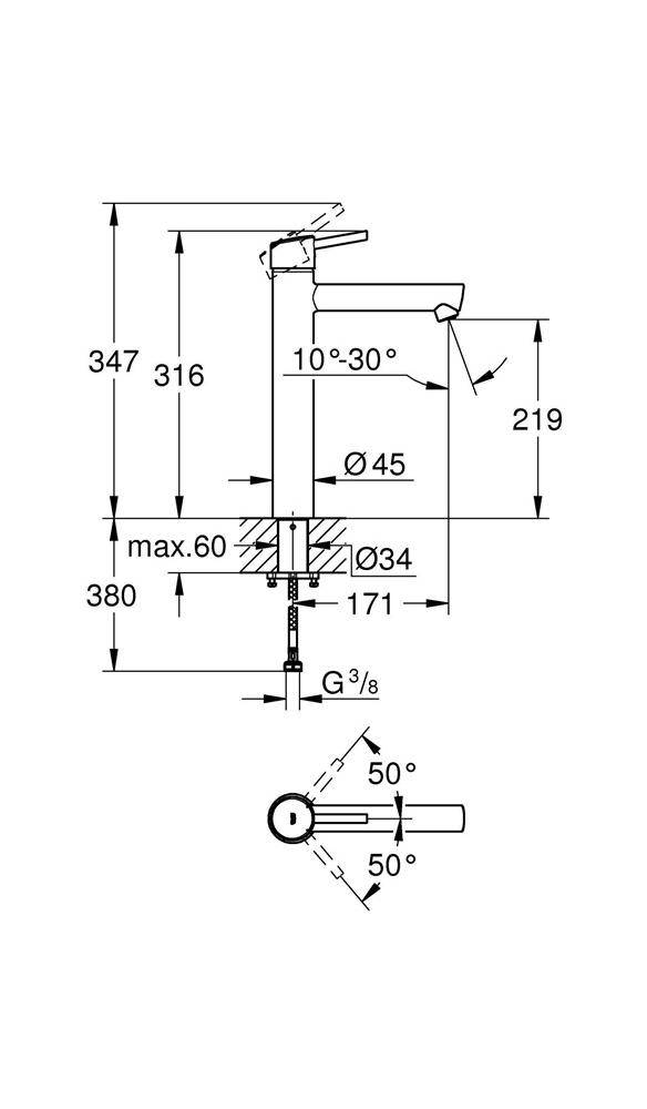 GROHE Einhand-Waschtischbatterie CONCETTO 1/2Zoll XL-Size chr chrom