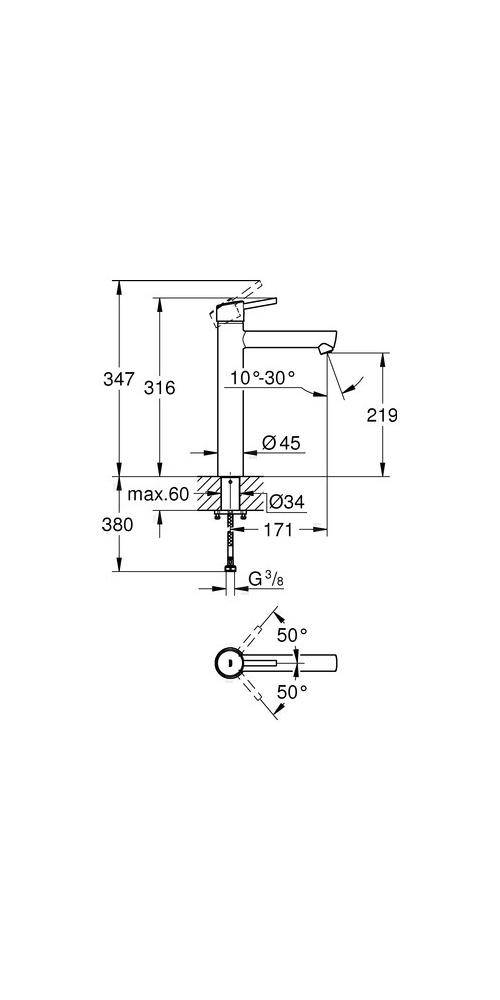 GROHE Einhand-Waschtischbatterie CONCETTO 1/2Zoll XL-Size chr chrom