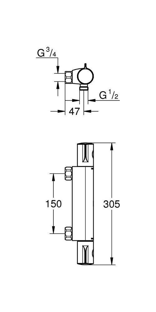 GROHE Thermostat-Brausebatterie GROHTHERM 800 1/2Zoll chr chrom