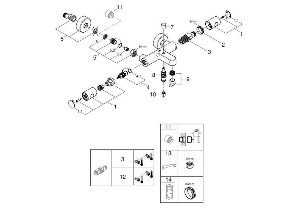 GROHE Thermostat-Wannenbatterie GROHTHERM 800 1/2Zoll chr chrom