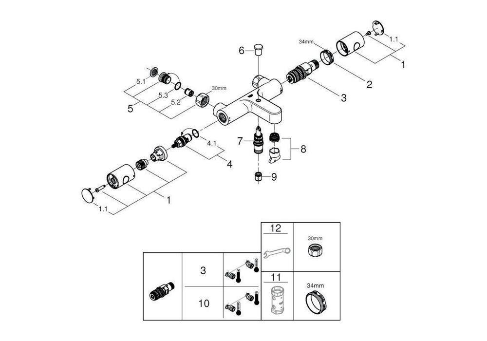 GROHE Thermostat-Wannenbatterie GROHTHERM 800 C 1/2Zoll chr chrom
