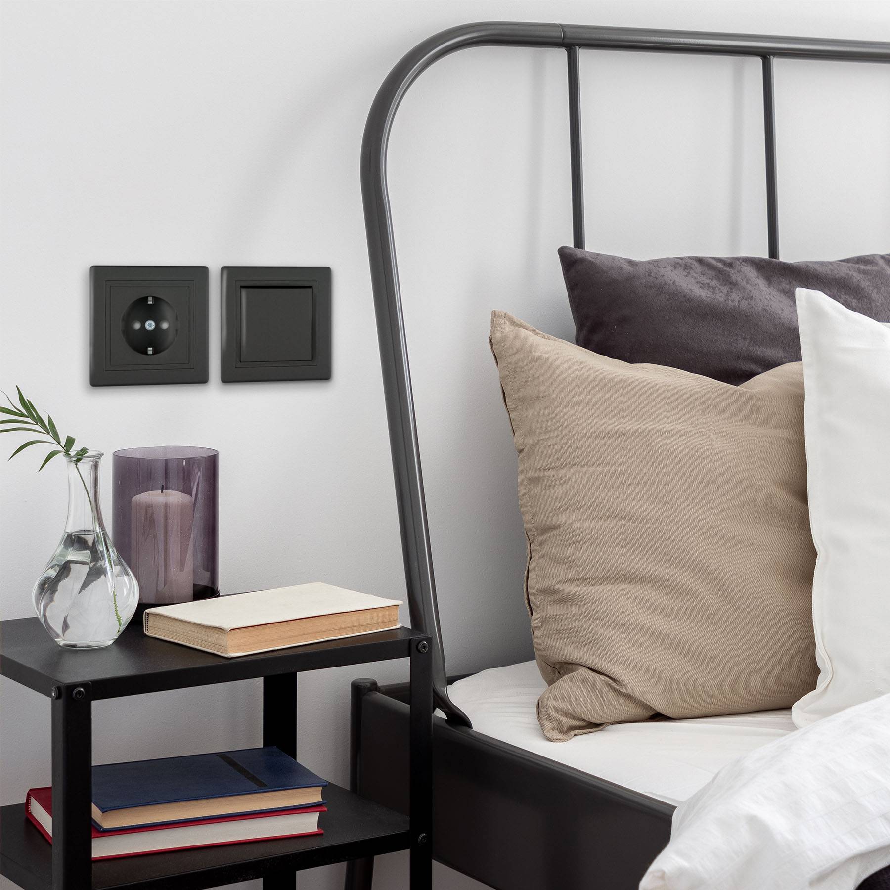 ALING-CONEL Unterputz-Dimmer mit Ein/Aus Schalter 40-400VA, 230V~/50Hz inkl.Rahmen Schwarz Soft Touch