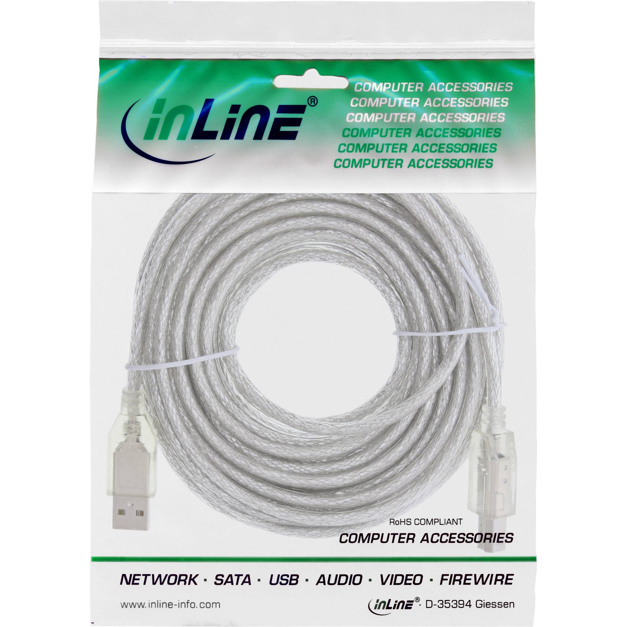 INLINE - USB 2.0 Kabel - A an B - transparent - 10m
