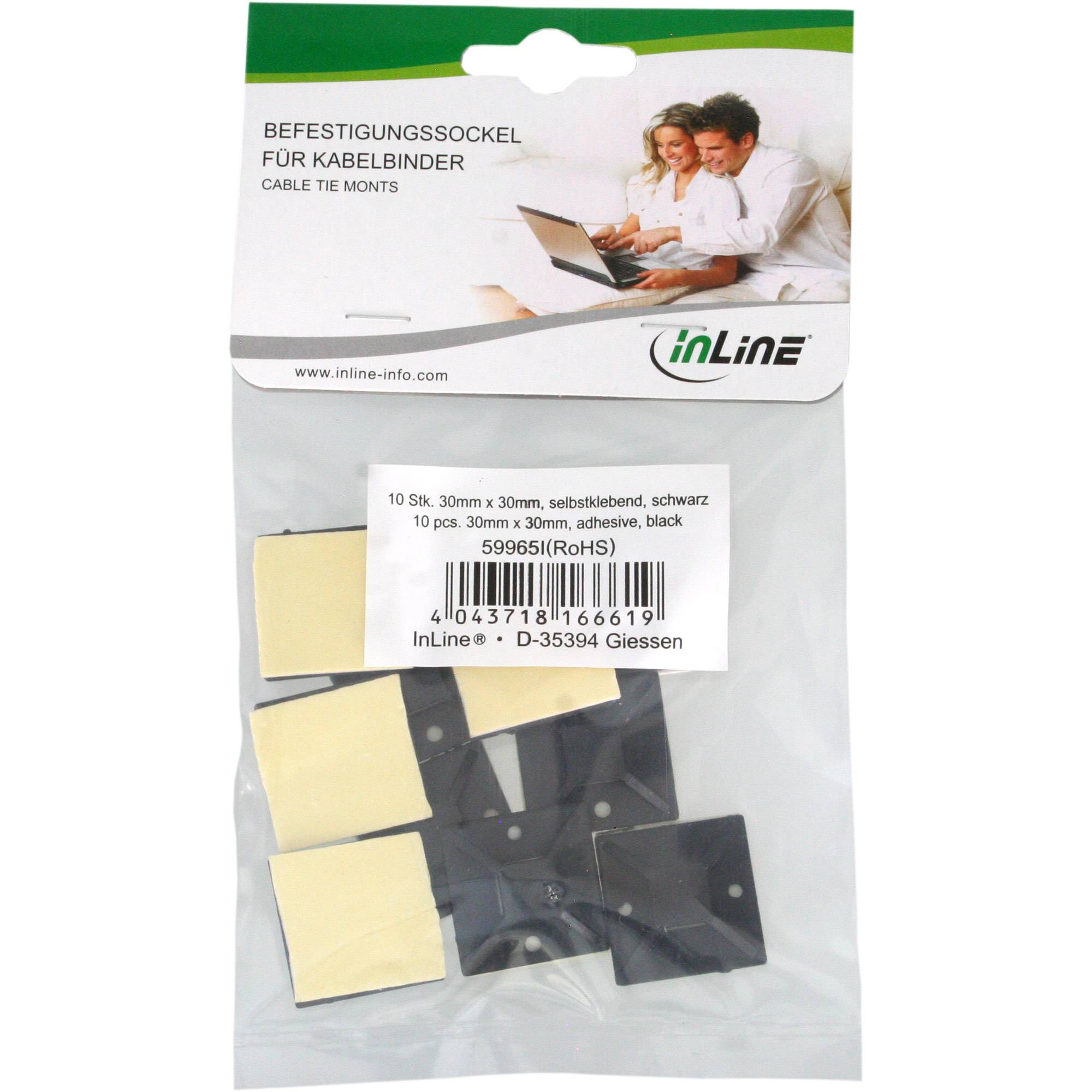 InLine Befestigungssockel für Kabelbinder - 30x30mm - selbstklebend - 10 Stück -