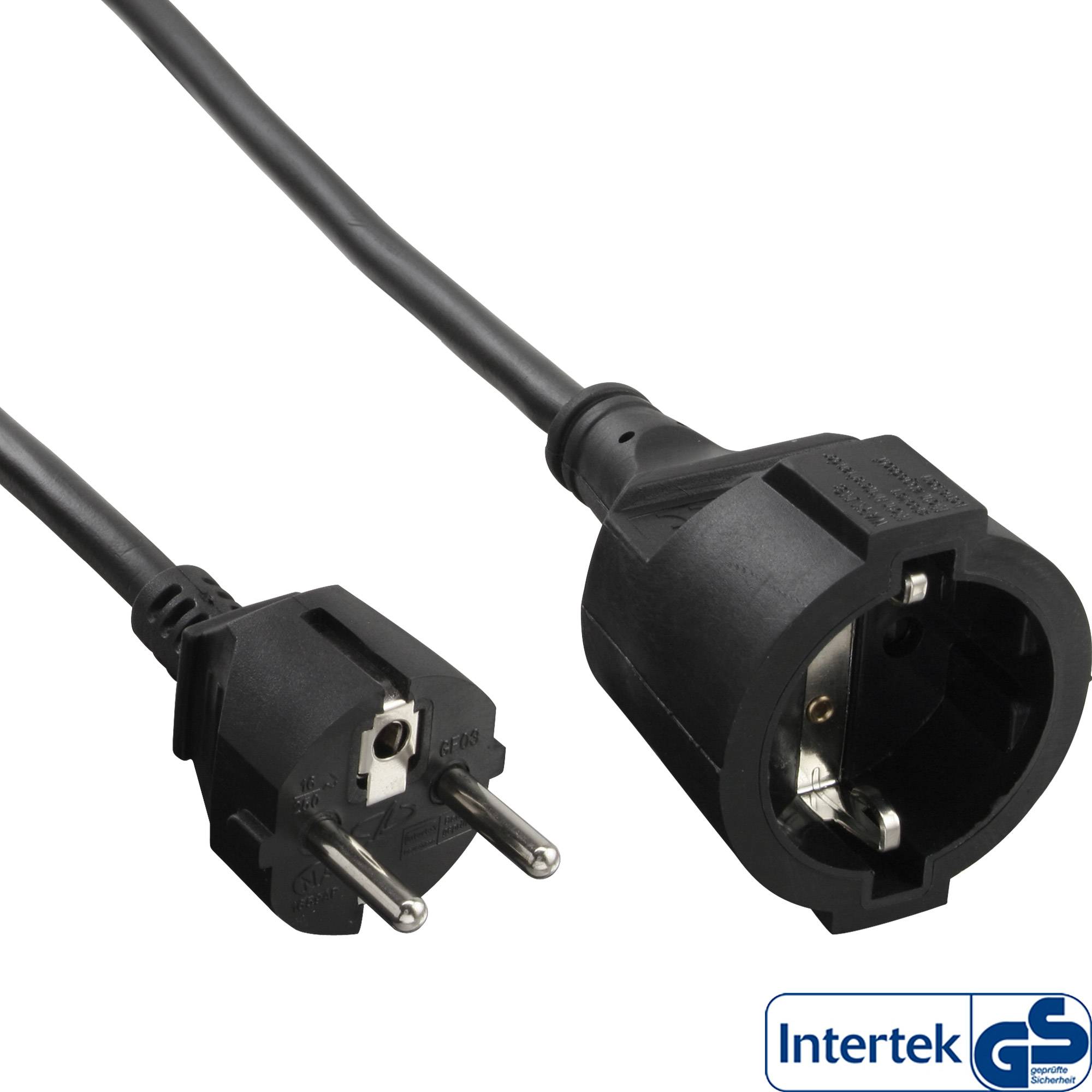 INLINE - Schutzkontakt-Verlängerung ST / BU - schwarz - 3m