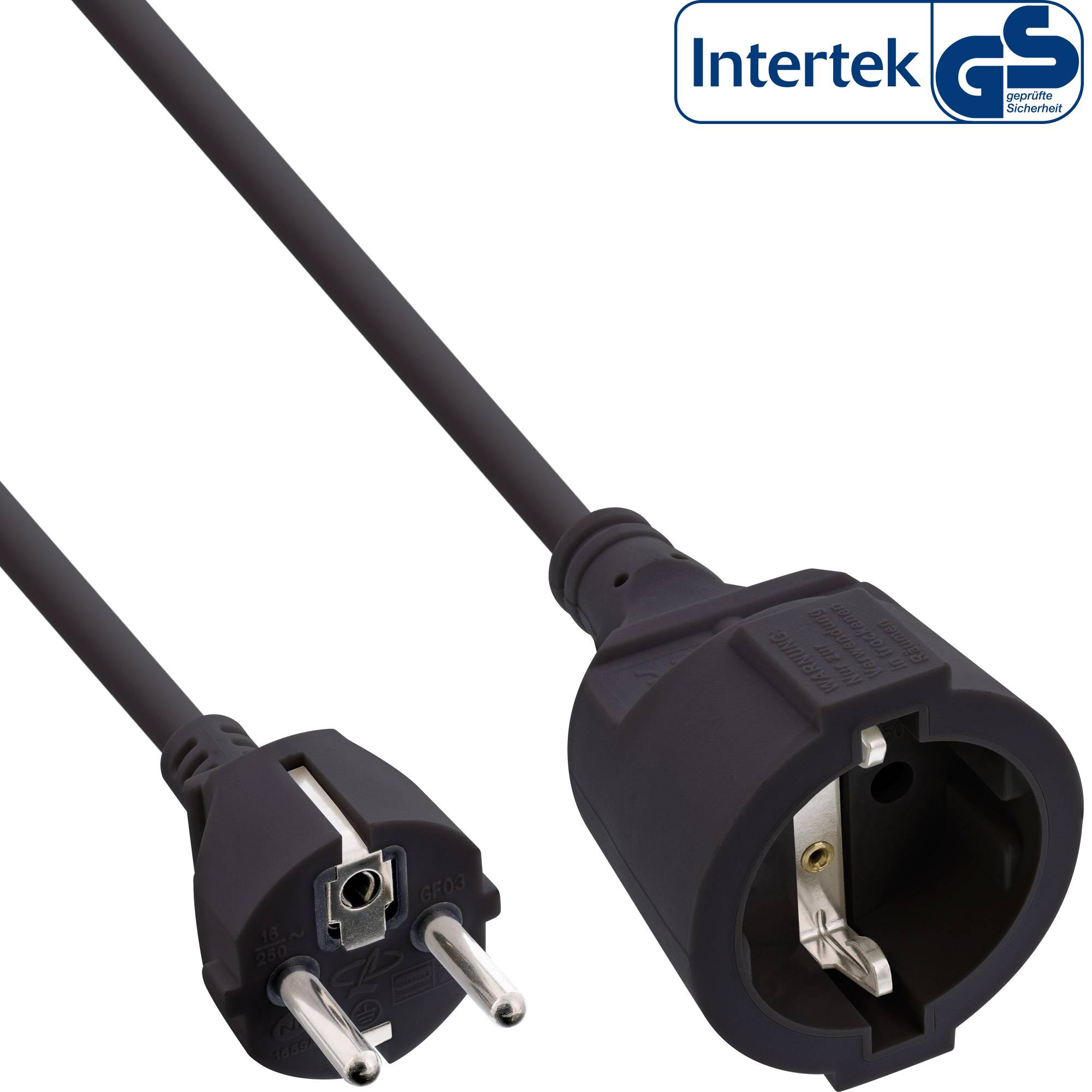 INLINE - Schutzkontakt-Verlängerung ST / BU - schwarz - 2m