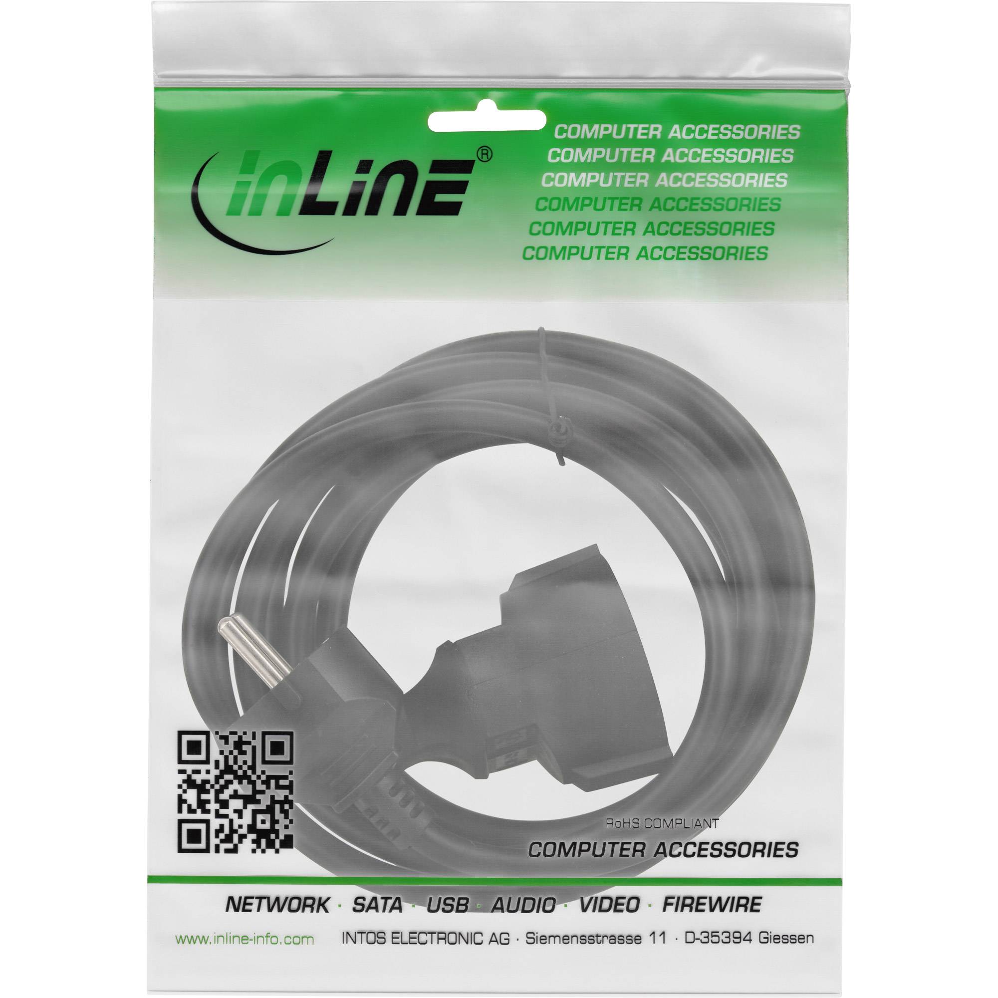 INLINE - Schutzkontakt-Verlängerung ST / BU - schwarz - 2m