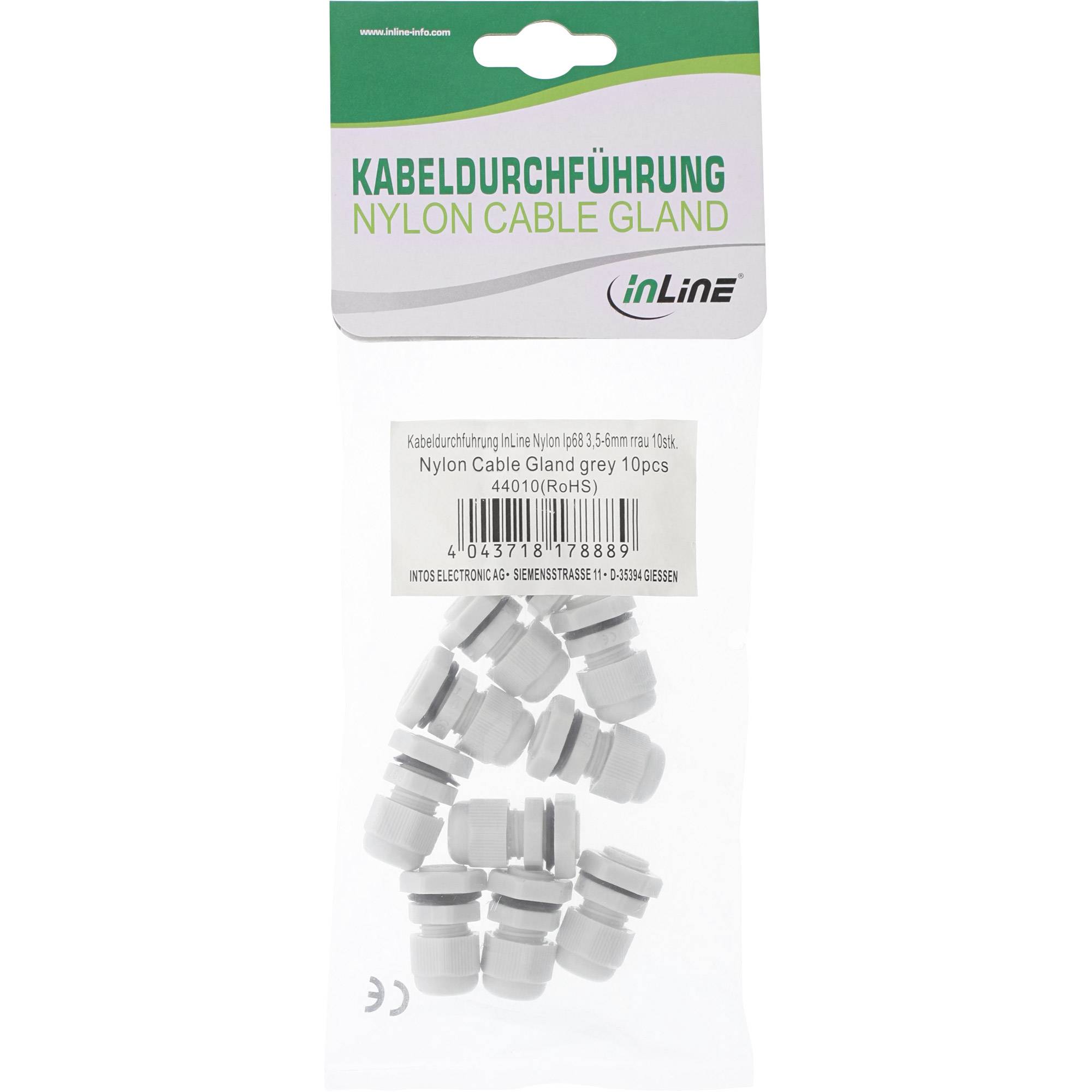 INLINE - Kabeldurchführung PG 7 Nylon IP68 3,5-6mm - grau - 10 Stück