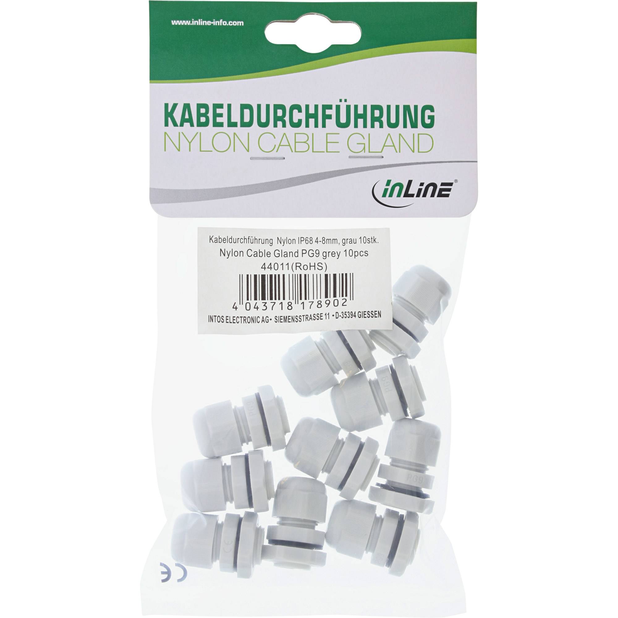 InLine Kabeldurchführung PG 9 Nylon IP68 4-8mm - grau - 10 Stück - 10)
