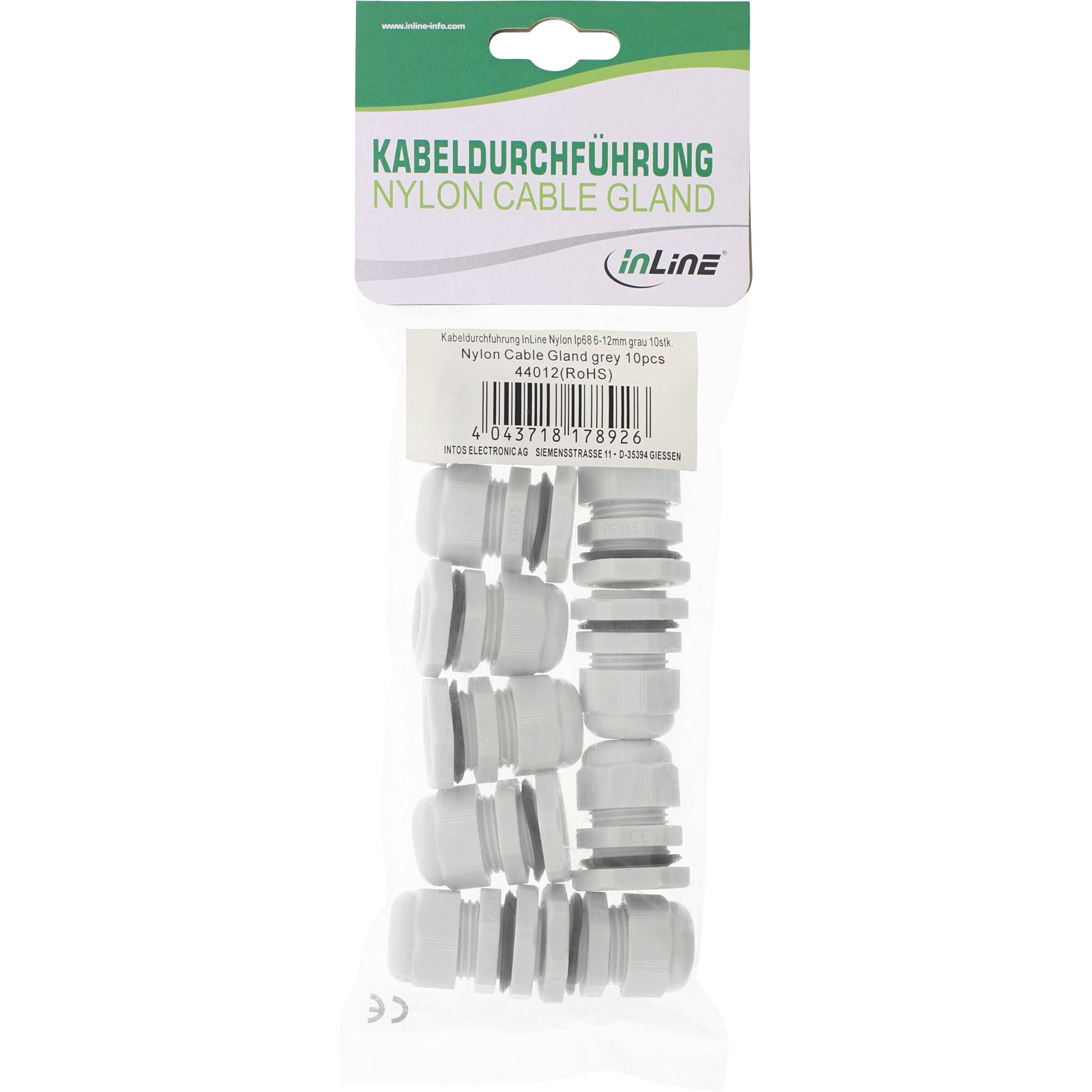 InLine Kabeldurchführung PG 13.5 Nylon IP68 6-12mm - grau - 10 Stück - 10)