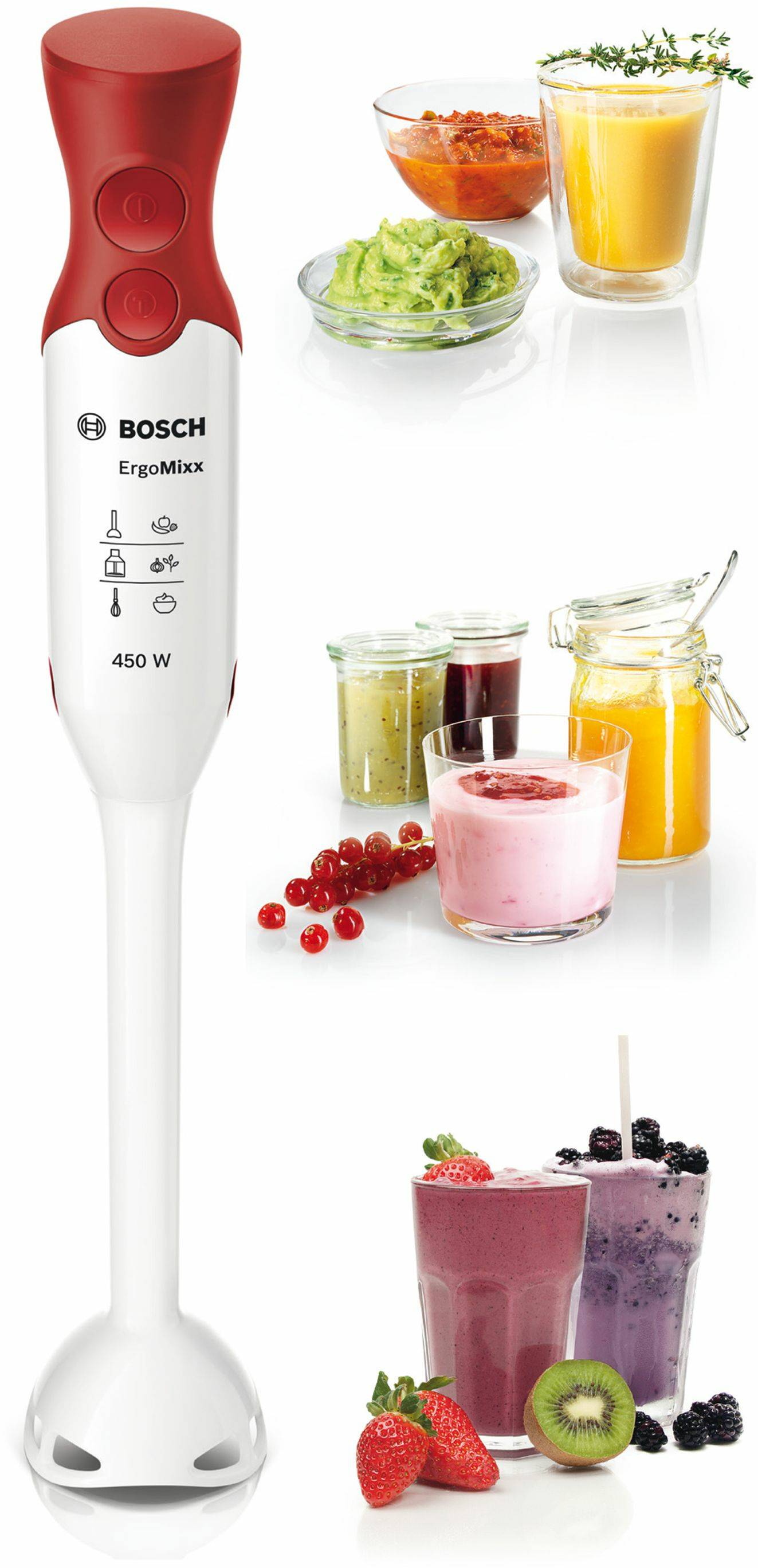 ErgoMixx MSM64010 Handmixer Turbofunktion Weiß Rot