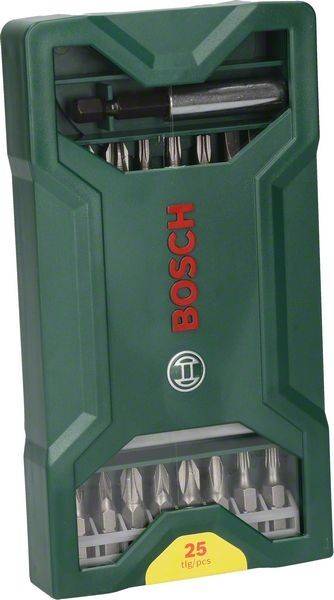 Bosch-Bohrersatz in einer grünen Transportbox, der verschiedene Bohrer durch Sichtfenster und Fächer für einfache Übersicht und leichten Zugriff zeigt.