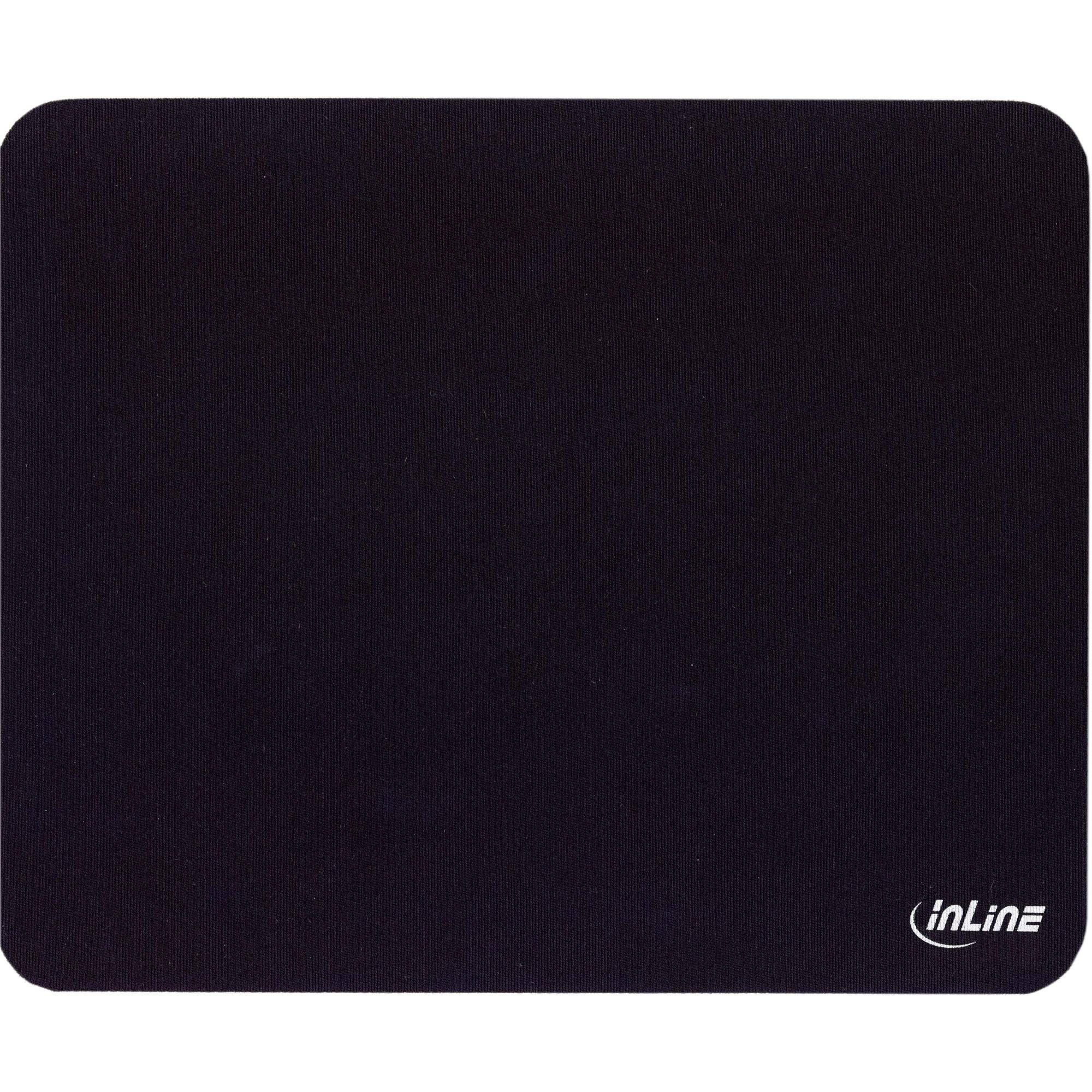 Schwarzes rechteckiges Mousepad mit abgerundeten Ecken und einem kleinen „inLine