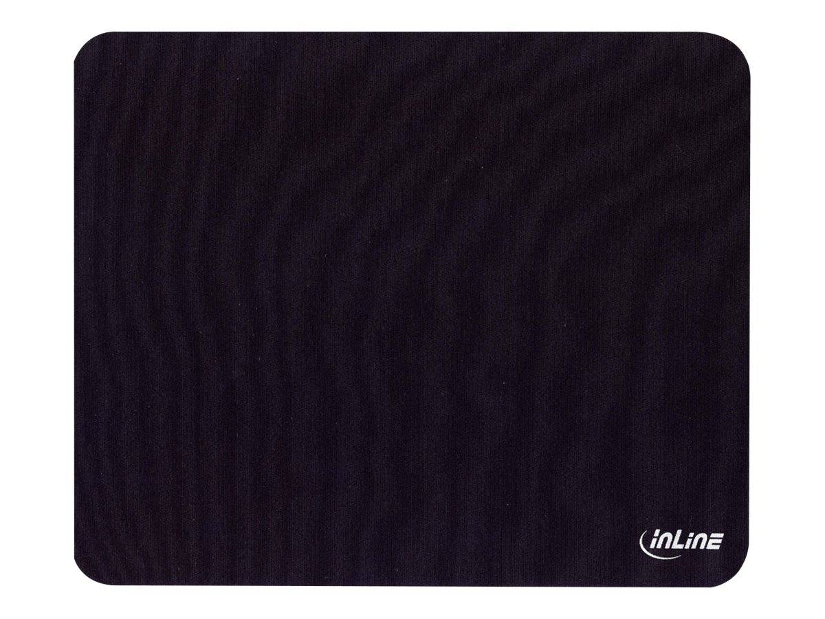 Schwarze rechteckige Mousepad mit abgerundeten Ecken und einem „inLine"-Logo in der unteren rechten Ecke.