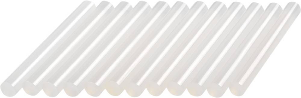 Ein Stapel durchsichtiger, zylindrischer Klebestifte, die parallel zueinander auf einem weißen Hintergrund angeordnet sind.